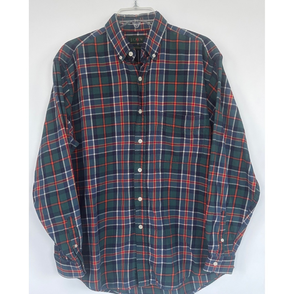 J.Crew Green Navy Plaid Organic Cotton Button Down Shirt Mens M Portugal EUC Top